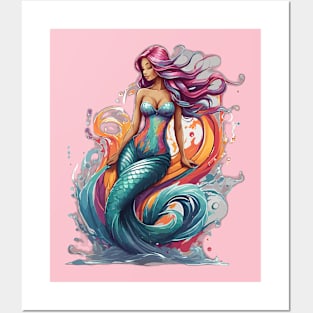 Colourful Mermaid Daisy Posters and Art